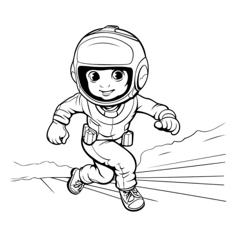 Astronaut running. Black and white vector illustration for color