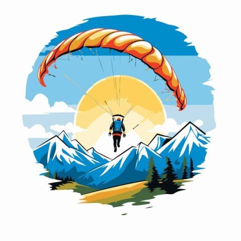 Paraglider on the background of mountains. Vector illustration.