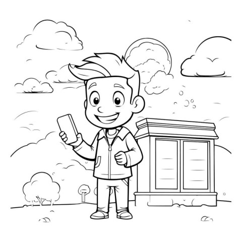 Vector illustration of Cartoon boy holding a book in front of a