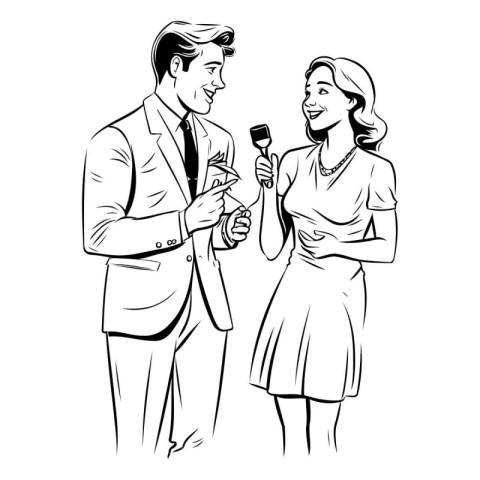 Vector illustration of a man and woman in retro style talking to