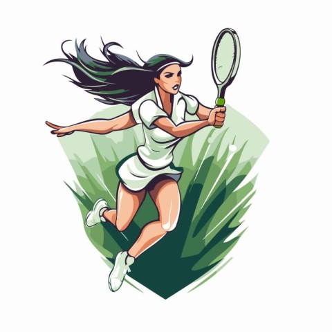 Tennis player with racket and ball. Vector illustration in carto