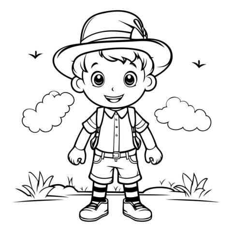 Coloring Page Outline Of a Boy Scout or Explorer Vector Characte