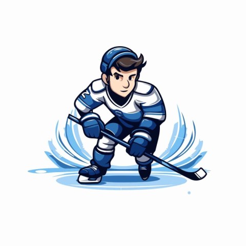 Ice hockey player with the stick. Vector illustration in cartoon