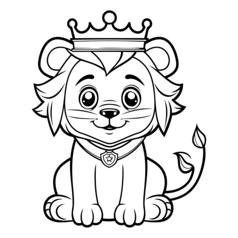 Lion King Coloring Page for Kids with a crown. Vector illustrati