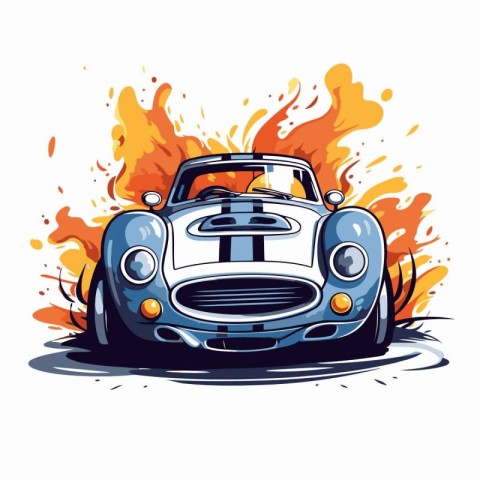 Vector illustration of a classic car on fire background. Design