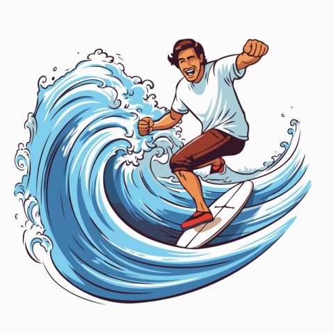 Surfer jumping on the wave. Vector illustration of a man surfing