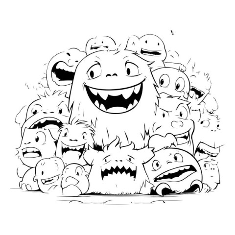 Funny monsters group. Hand drawn vector illustration for your de