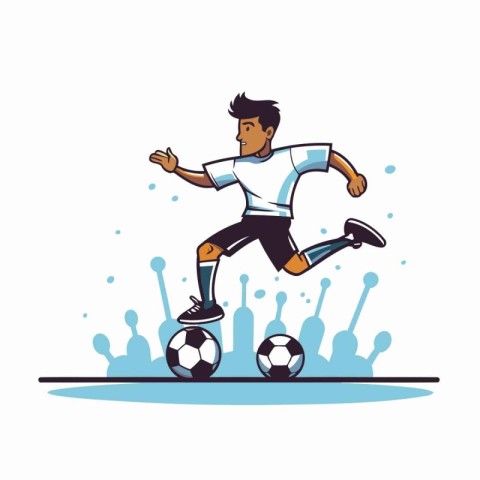 Soccer player kicking the ball in the stadium vector illustratio