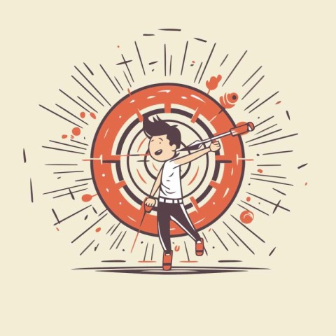 Man aiming at target. Vector illustration of a man aiming at a t