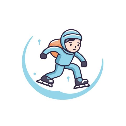 Boy skating on ice. Winter sport. Vector illustration in flat st