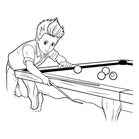 Vector illustration of a boy playing table football. Black and w