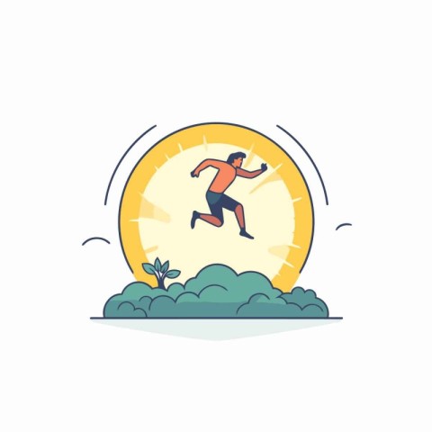 Man running on time. Flat vector illustration. Time management c