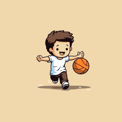 Cartoon boy playing basketball. Vector illustration of a boy pla