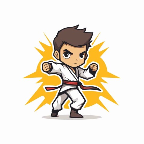 Taekwondo boy in kimono cartoon vector Illustration