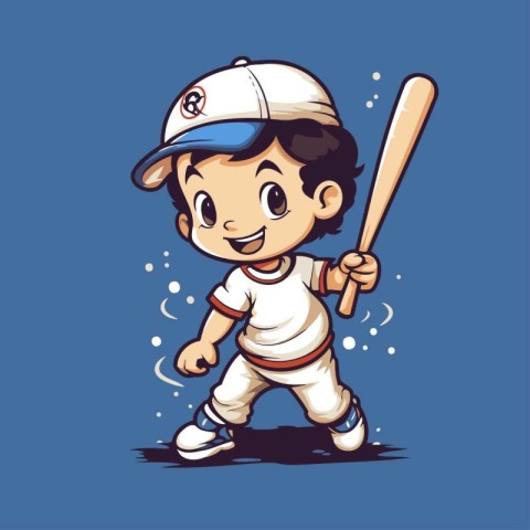 Baseball player with bat. Vector illustration of a cartoon chara