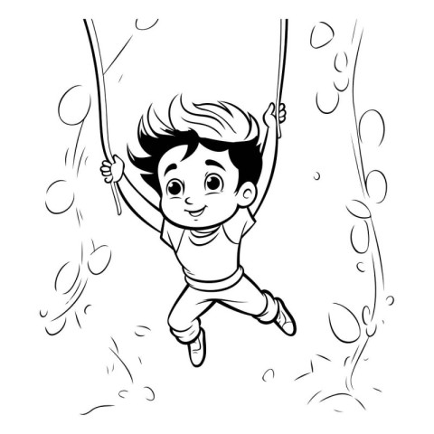 Boy swinging on a rope. Vector illustration. Coloring book for c