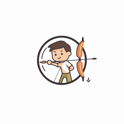 Cute boy with a bow and arrow in his hand. Vector illustration.