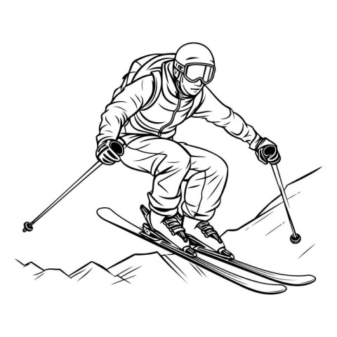 Skier skiing downhill. Vector illustration of skier skiing downh