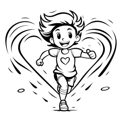 Illustration of a Kid Running in the Shape of a Heart - Coloring