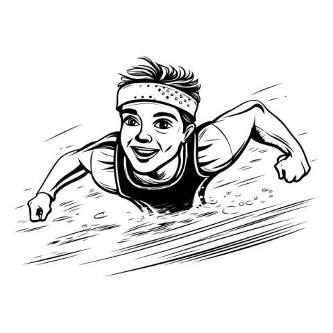 Vector illustration of a swimmer in the water. Black and white i