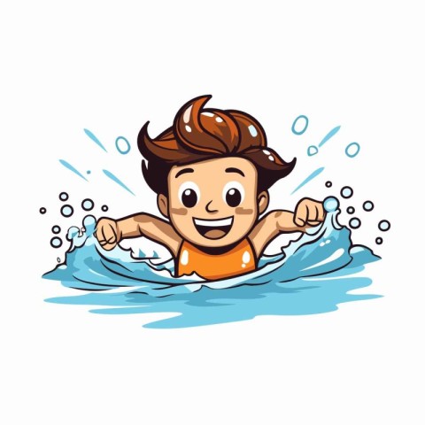 Little boy swimming in the sea. Vector illustration on a white b