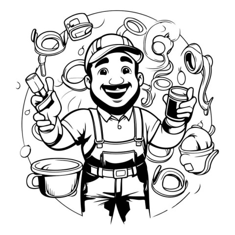 illustration of a plumber holding a spatula and a bucket