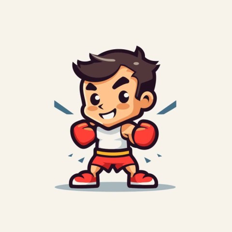 Boy Boxing - Cute Cartoon Mascot Character Vector Illustration