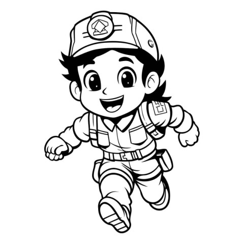 Illustration of a Kid Boy Astronaut in Black and White Coloring