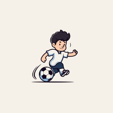 Cartoon boy playing soccer. Vector illustration in a flat style.