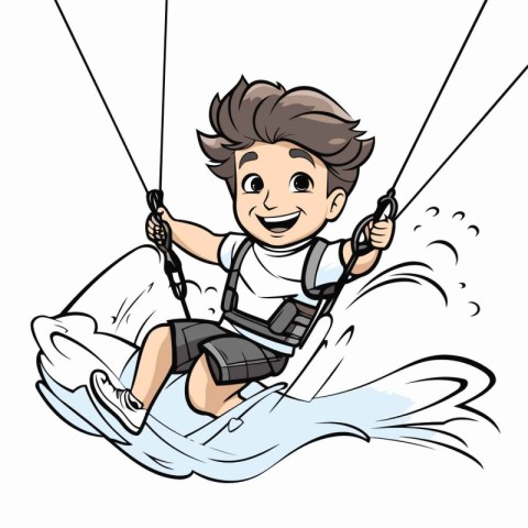 Kitesurfing boy. Vector illustration of a cartoon character.