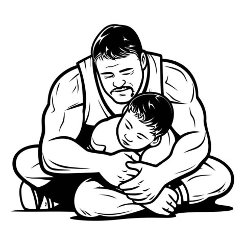 Father and son. Vector illustration ready for vinyl cutting. Bla