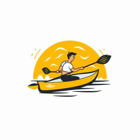 Kayaking. Vector illustration of a man paddling in a canoe.