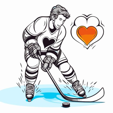 Hockey player. Vector illustration of ice hockey player with puc