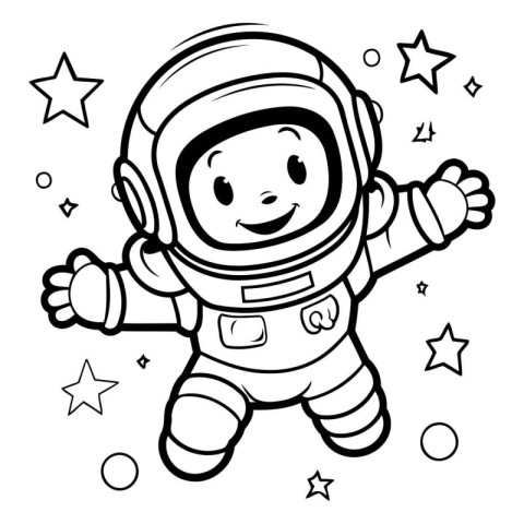 Coloring book for children: astronaut in space. Vector illustrat