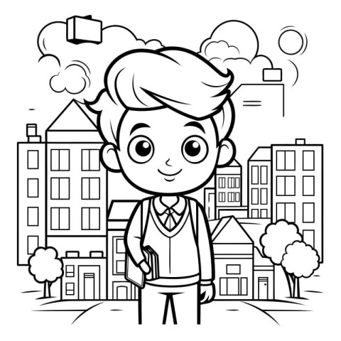 Black and White Cartoon Illustration of School Boy Student Chara