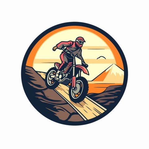 Mountain biker on the road. Extreme motocross vector illustratio