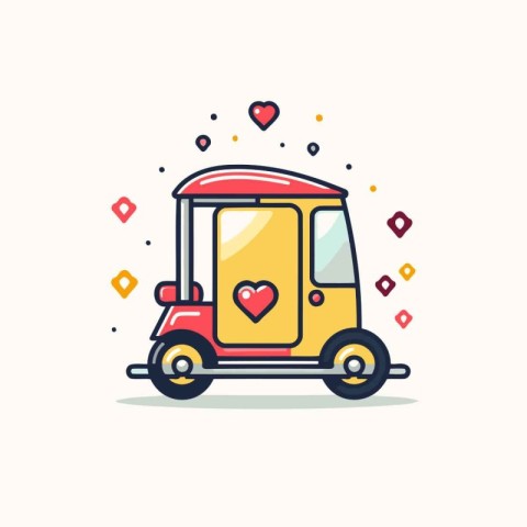 Tuk tuk car with heart shape icon. Vector illustration.