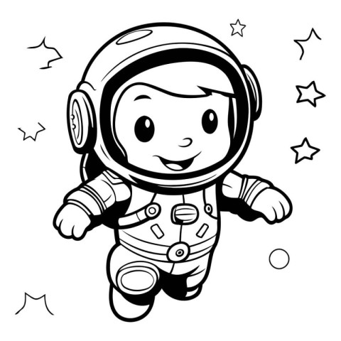 Cute astronaut in spacesuit. Vector illustration for coloring bo