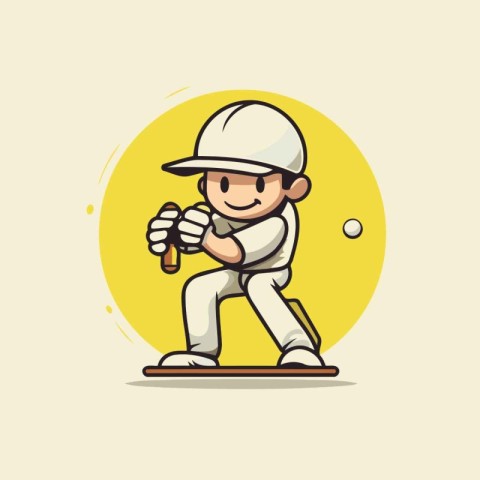 Cricket player with bat and ball. Vector illustration in cartoon