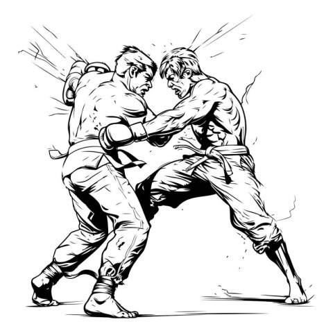 Karate fighting men. Vector illustration ready for vinyl cutting