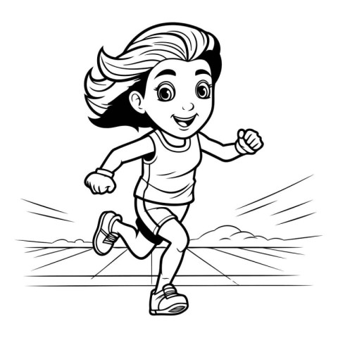 Vector illustration of a little girl running in the park. Cartoo