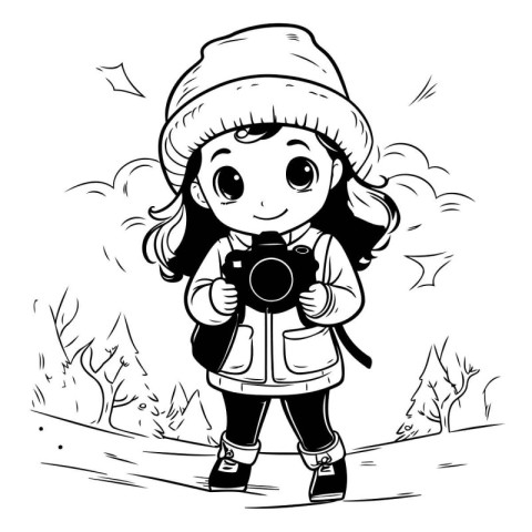 Little girl with a camera in her hand. Vector illustration for c