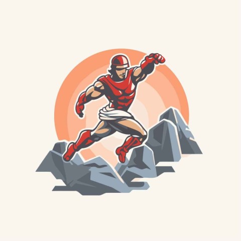 American football player running with ball on the rocks. Vector