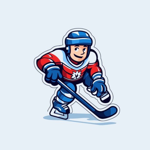 Ice hockey player with the stick and puck. Vector illustration i