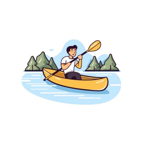 Man kayaking on the river. Vector illustration in flat style.