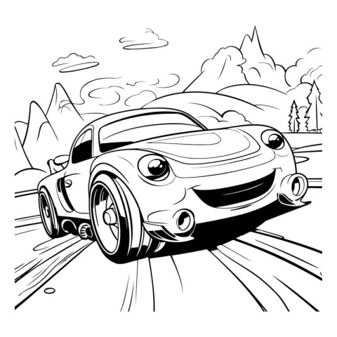 Sketch of a sports car on the road. Vector illustration