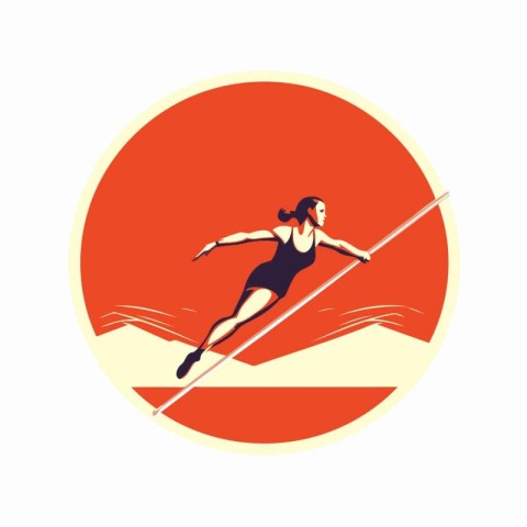 Woman rowing on a surfboard on the beach. vector illustration