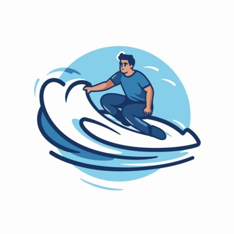 Surfer in the waves. Vector illustration on a white background.