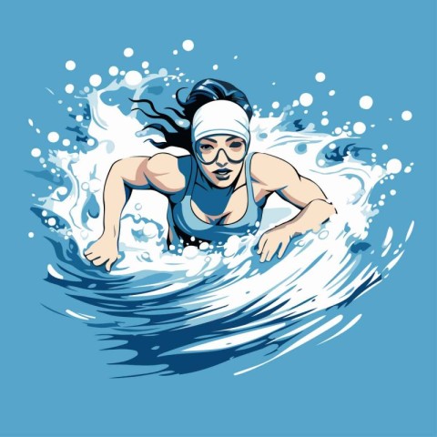 swimmer on the wave. Vector illustration of a swimmer.