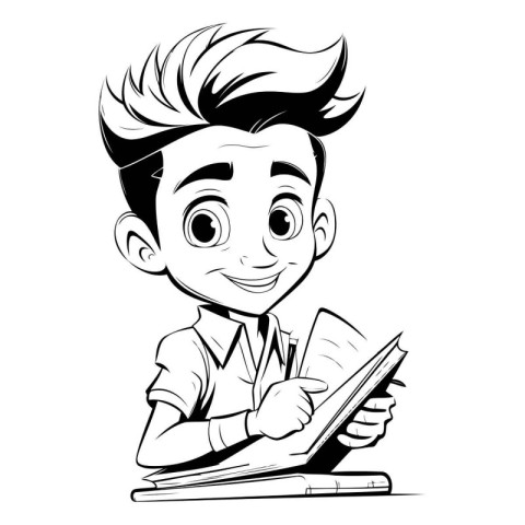 Cute schoolboy with a book in his hands. Vector illustration.